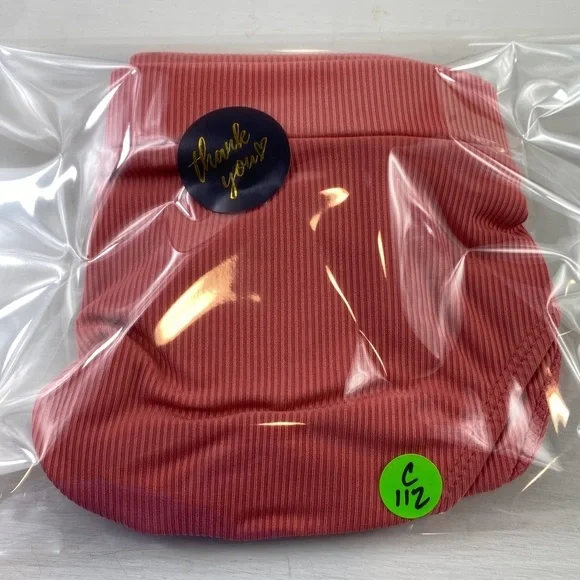 Lulus Coral High Waist Cheeky Ribbed Bikini Bottom NWT Sz Medium - Picture 9 of 9